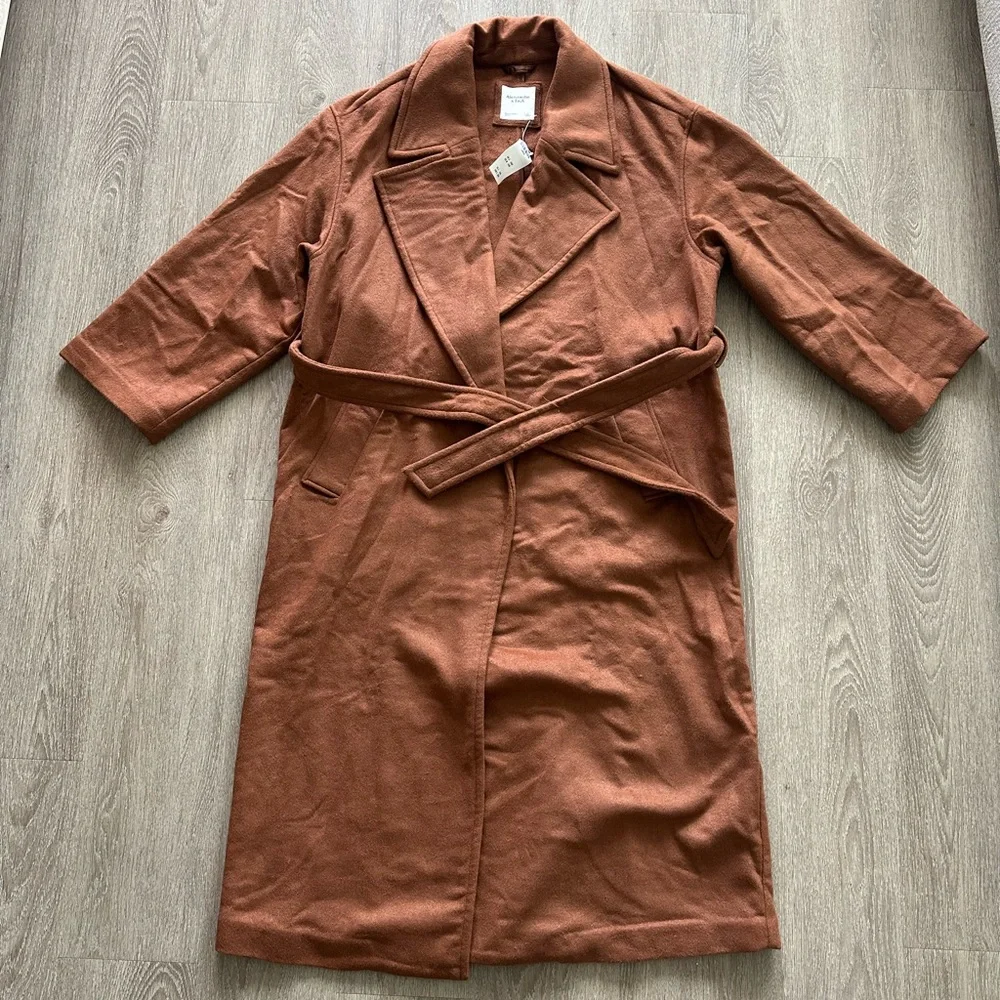 Abercrombie & Fitch Brown Wool-Blend Belted Blanket Coat NWT Size L - Picture 4 of 12